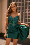 Dark Green Strapless Corset Appliqued Bodycon Homecoming Dress with Streamer