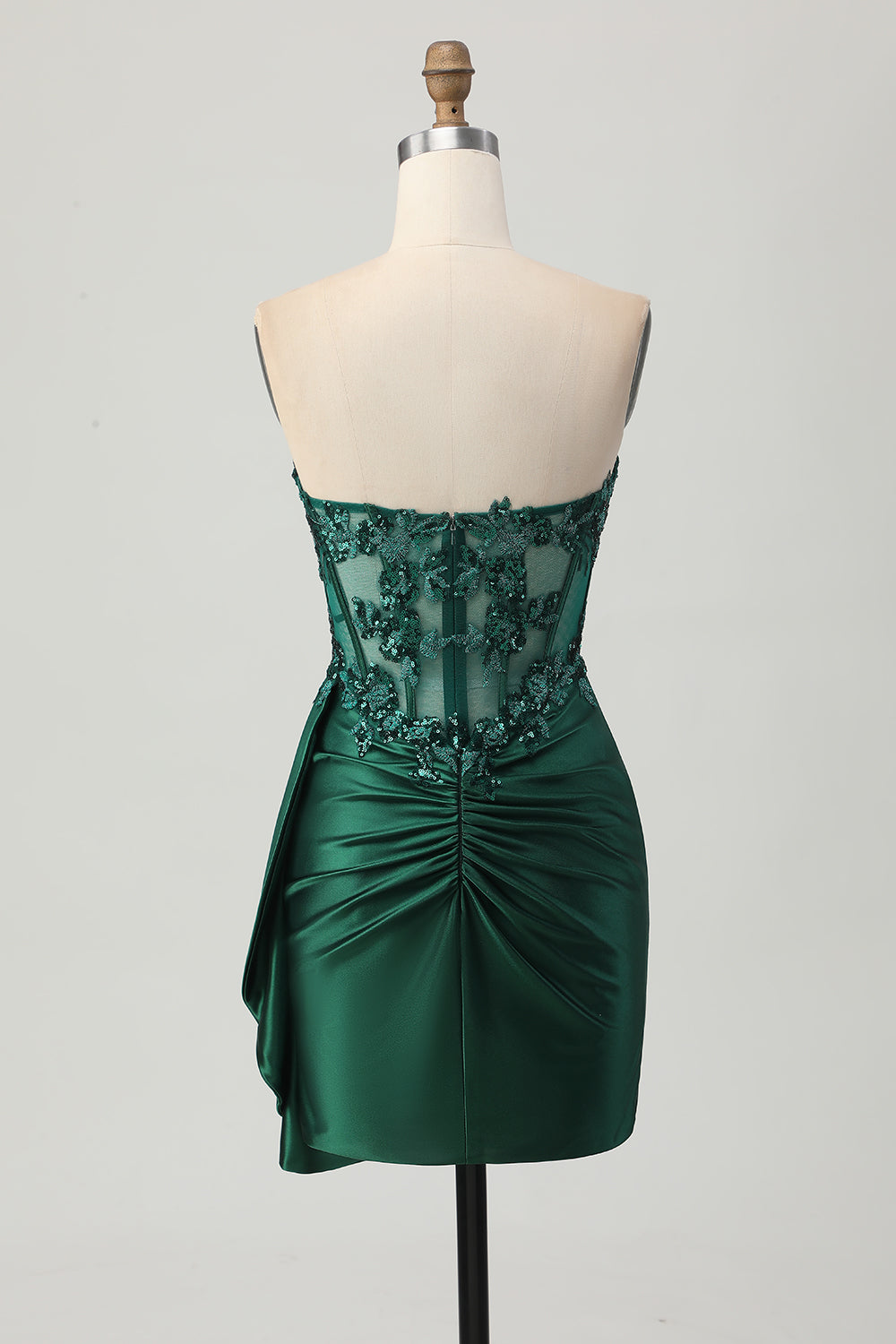 Dark Green Strapless Corset Appliqued Bodycon Homecoming Dress with Streamer