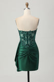 Dark Green Strapless Corset Appliqued Bodycon Homecoming Dress with Streamer