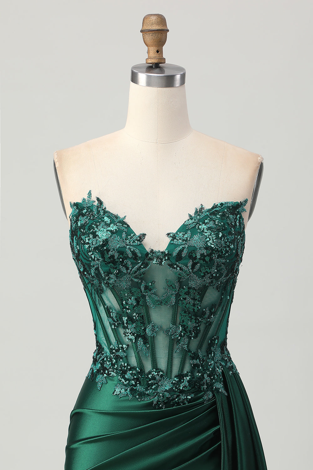 Dark Green Strapless Corset Appliqued Bodycon Homecoming Dress with Streamer