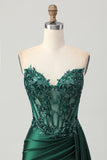 Dark Green Strapless Corset Appliqued Bodycon Homecoming Dress with Streamer