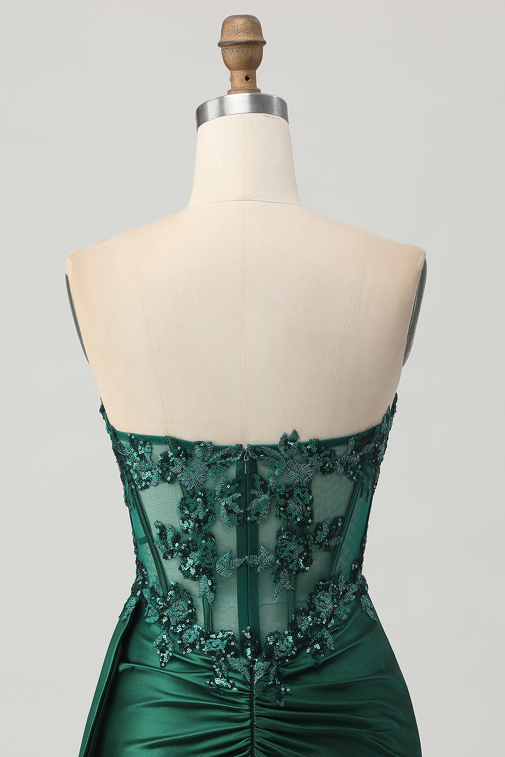 Dark Green Strapless Corset Appliqued Bodycon Homecoming Dress with Streamer