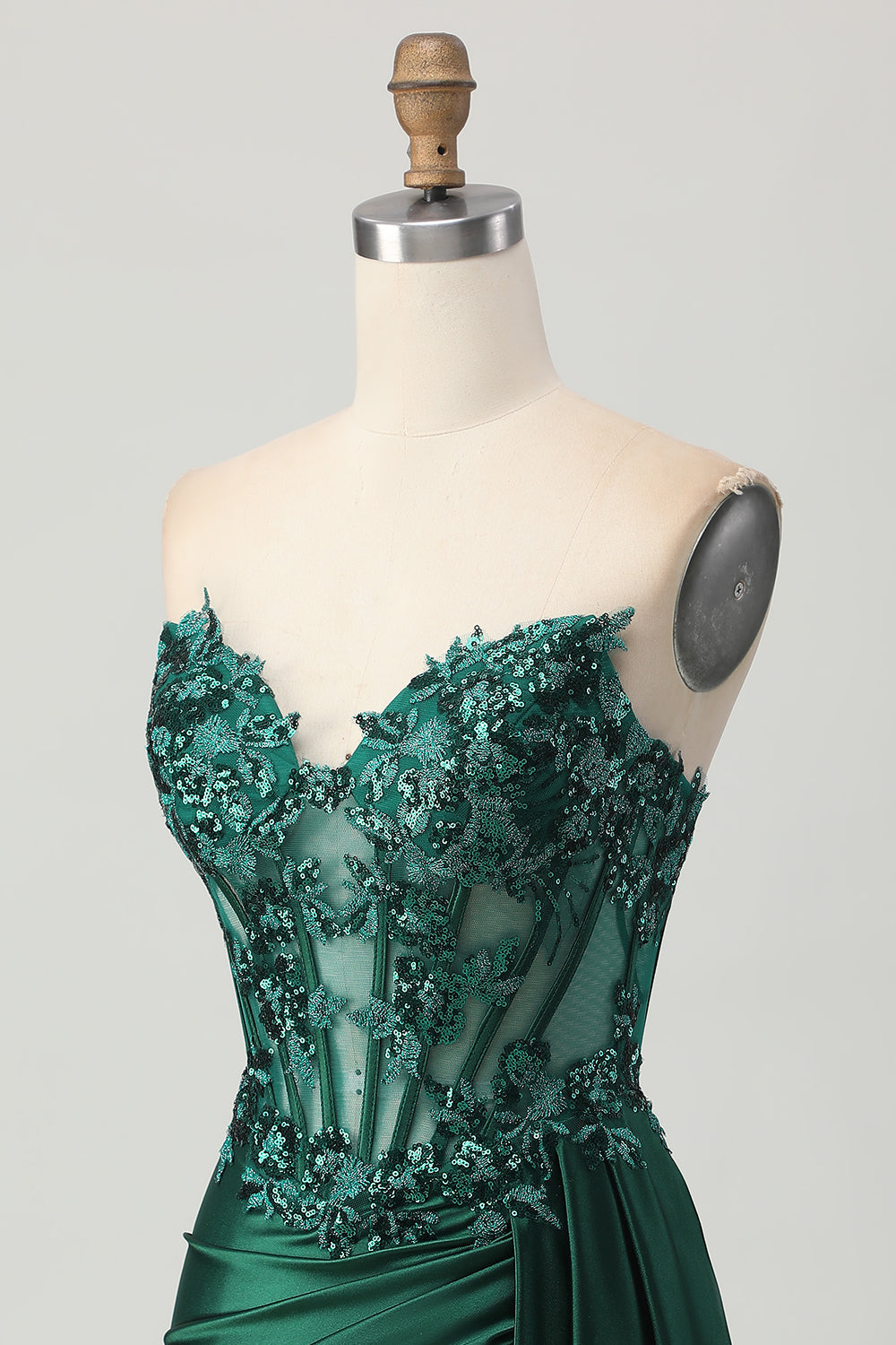 Dark Green Strapless Corset Appliqued Bodycon Homecoming Dress with Streamer