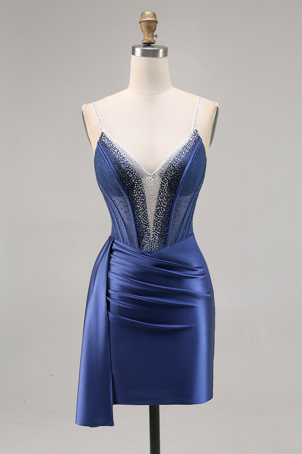 Bodycon Corset Beaded Navy Homecoming Dress With Sash
