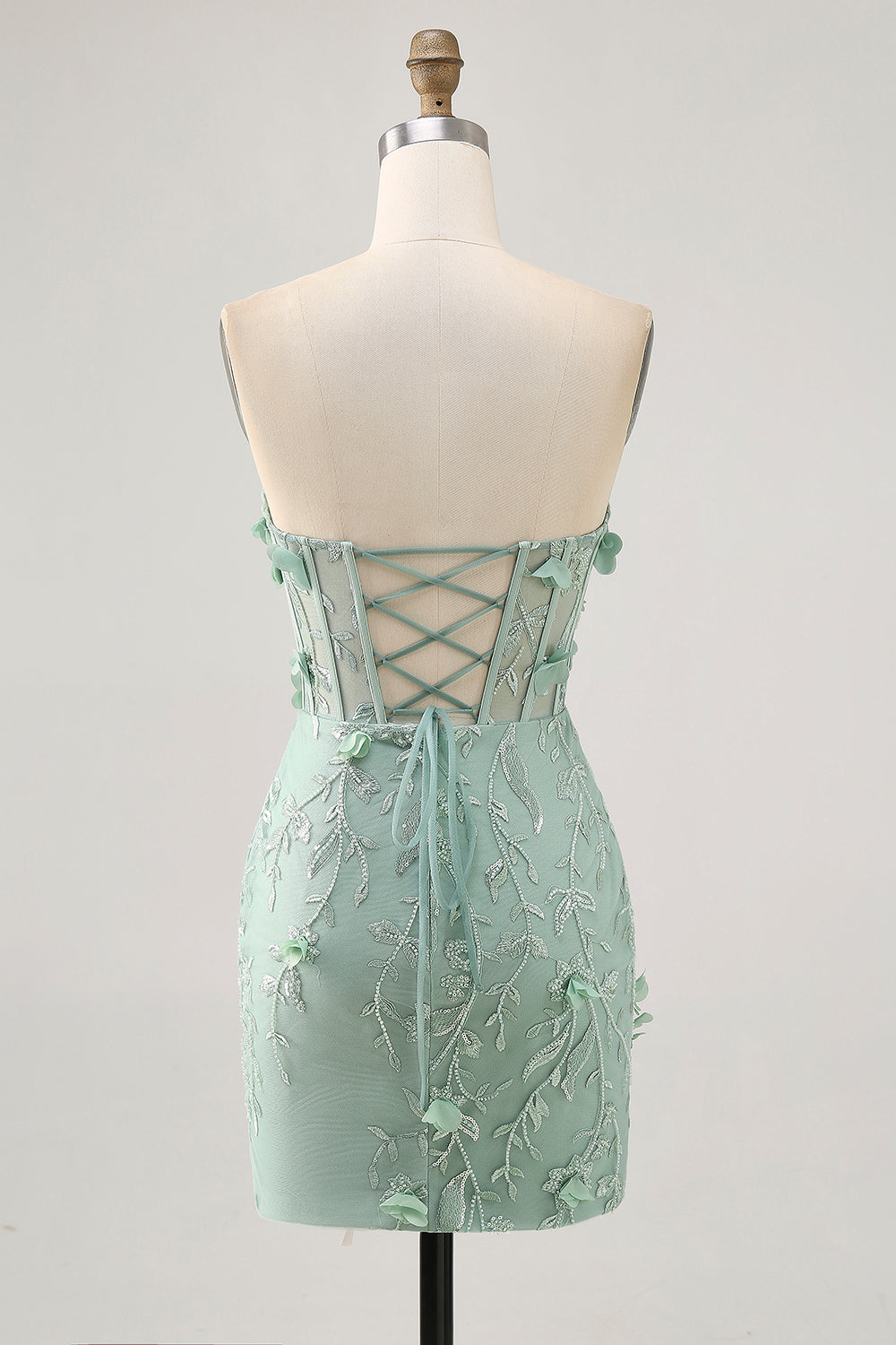Sage Strapless Corset Homecoming Dress with 3D Flowers