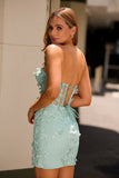 Sage Strapless Corset Homecoming Dress with 3D Flowers