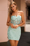 Sage Strapless Corset Homecoming Dress with 3D Flowers