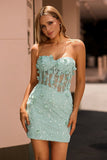 Sage Strapless Corset Homecoming Dress with 3D Flowers