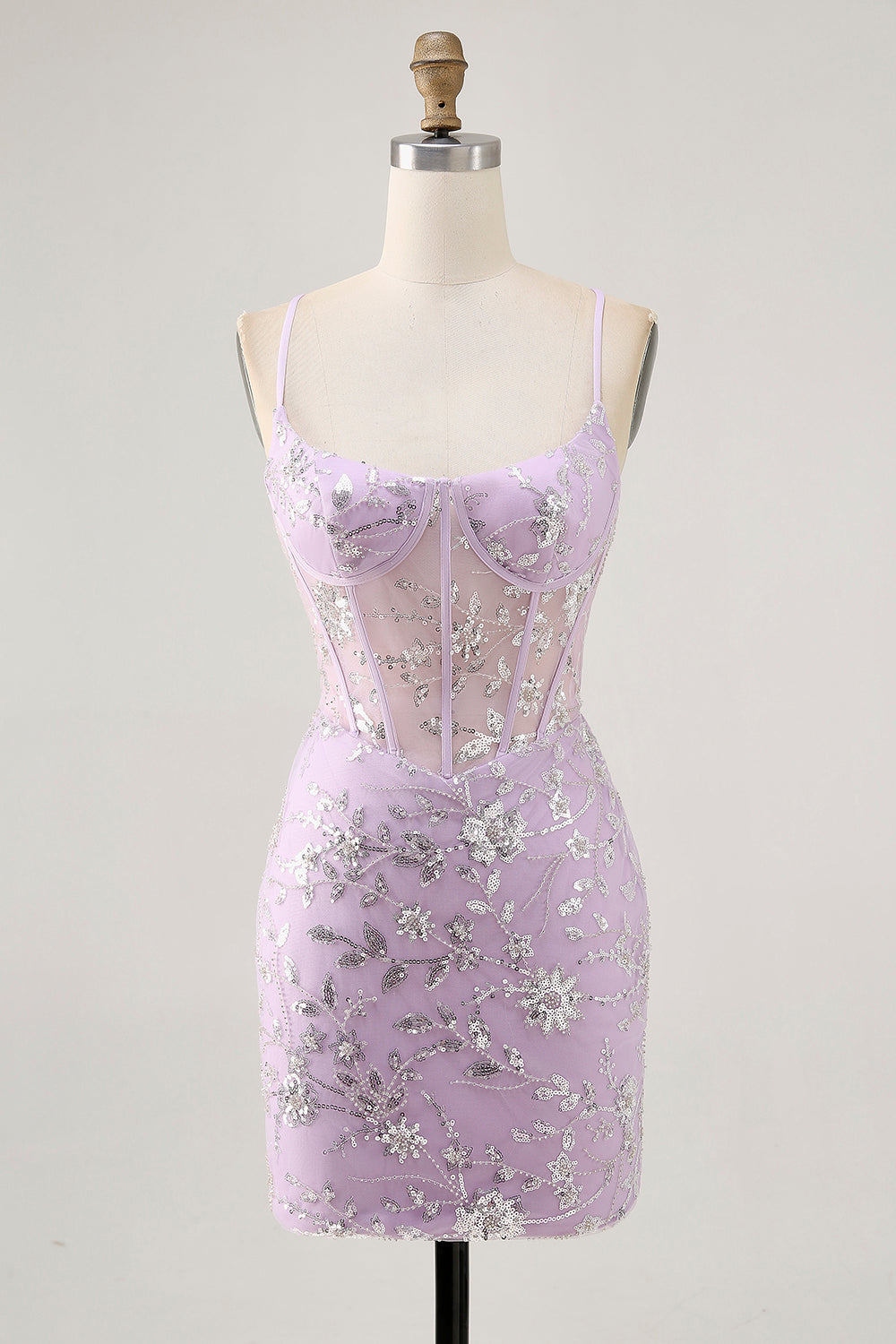 Bodycon Lilac Corset Homecoming Dress With Sequins