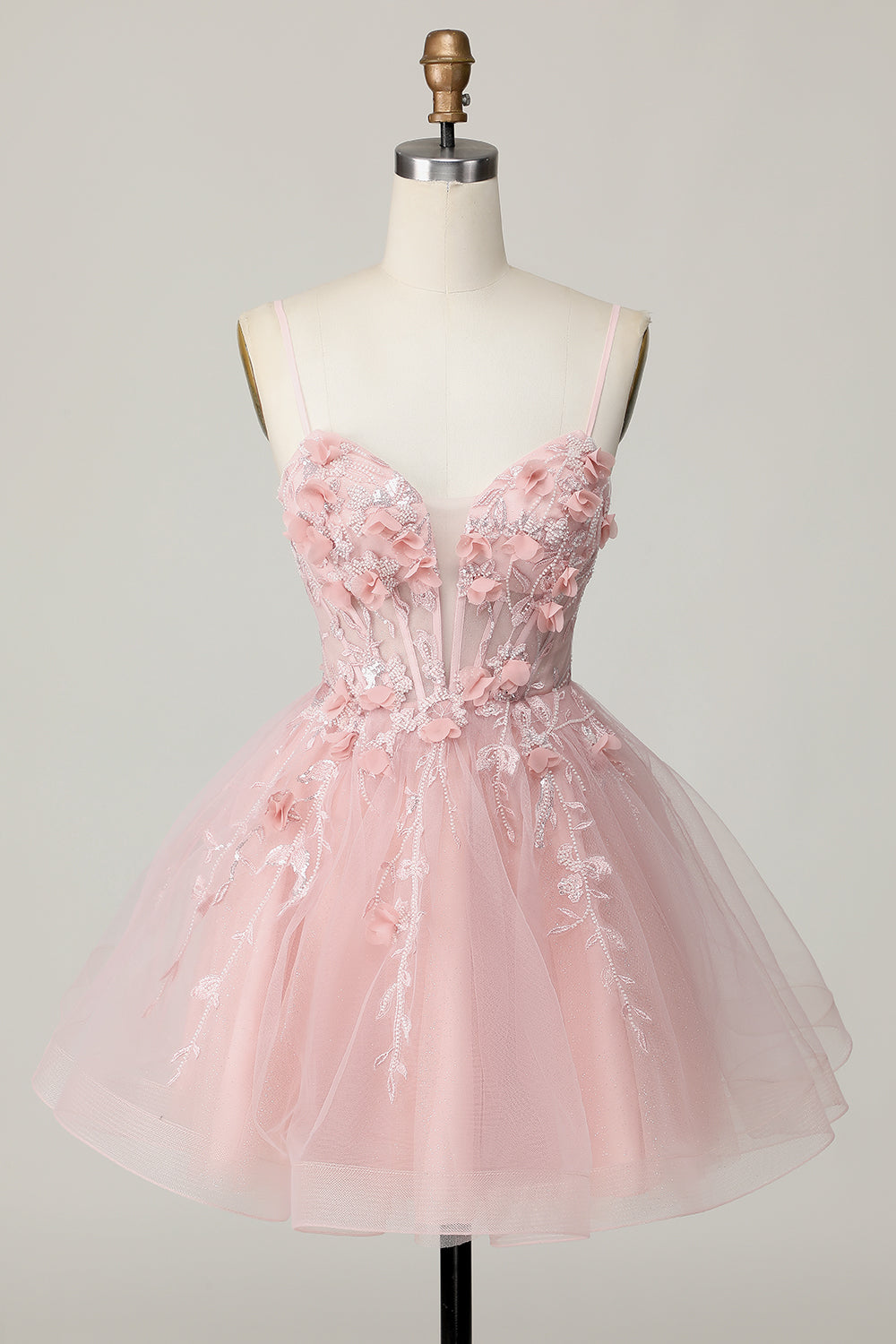 Pink A Line Tulle Corset Homecoming Dress with 3D Flowers