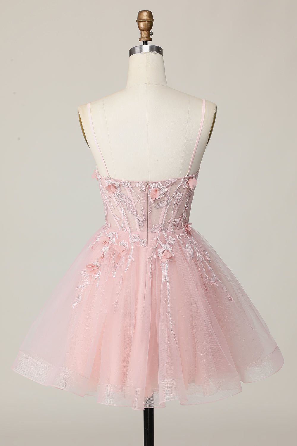 Pink A Line Tulle Corset Homecoming Dress with 3D Flowers