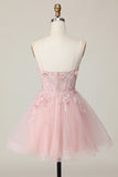 Pink A Line Tulle Corset Homecoming Dress with 3D Flowers