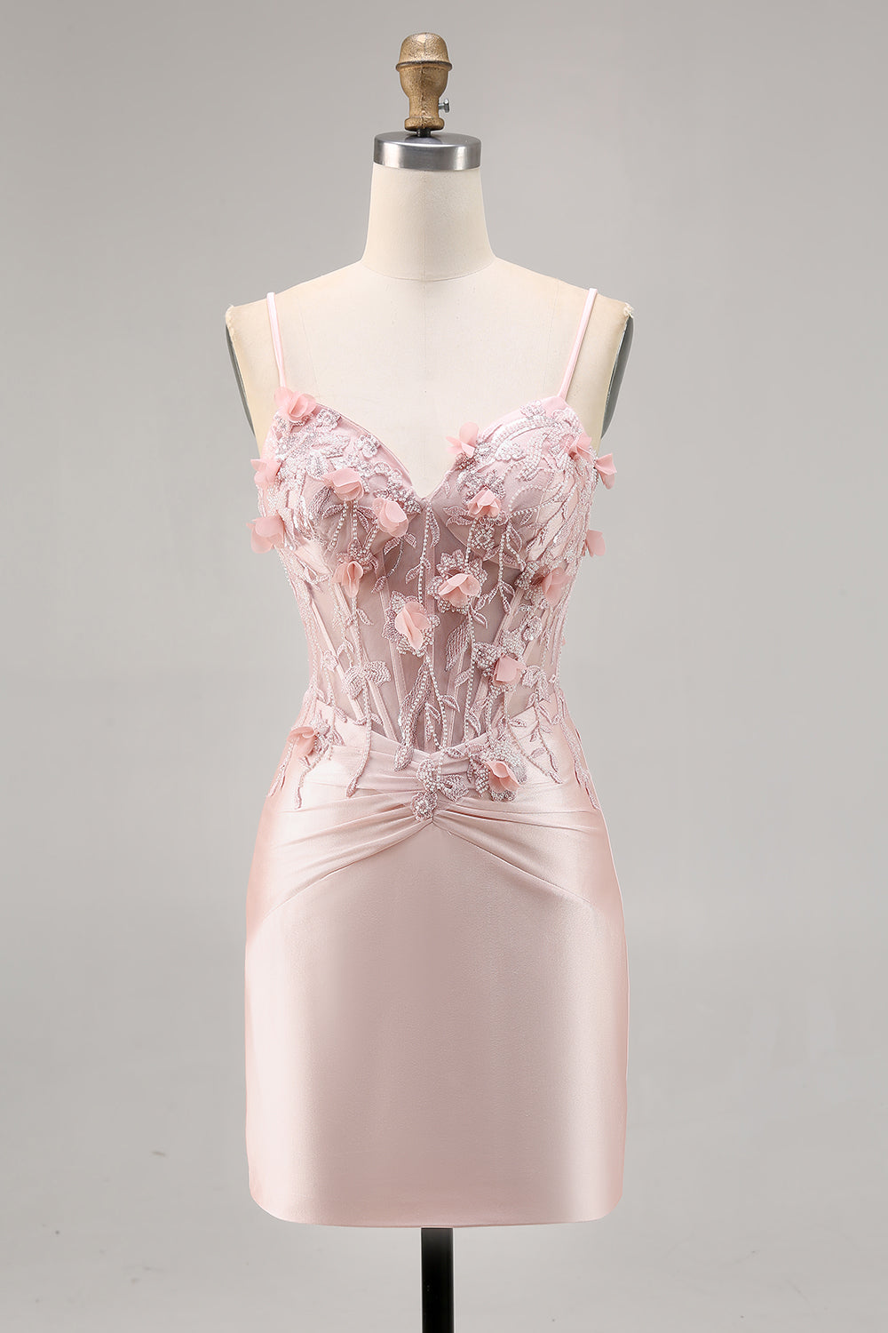 Pink Corset Beaded Bodycon Homecoming Dress With 3D Flowers