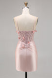Pink Corset Beaded Bodycon Homecoming Dress With 3D Flowers