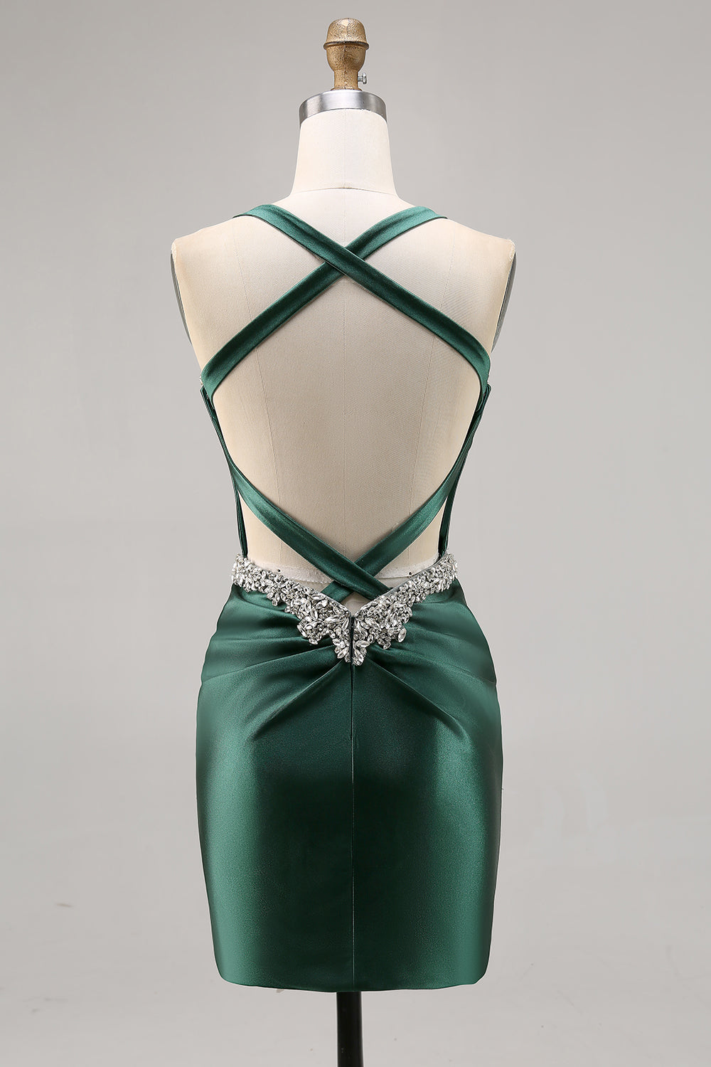 Dark Green Corset Satin Bodycon Homecoming Dress with Rhinestones