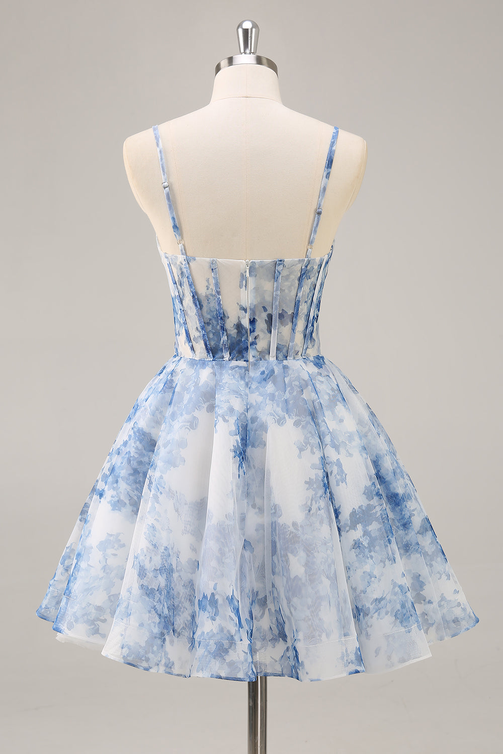 Corset A Line White Blue Flower Homecoming Dress