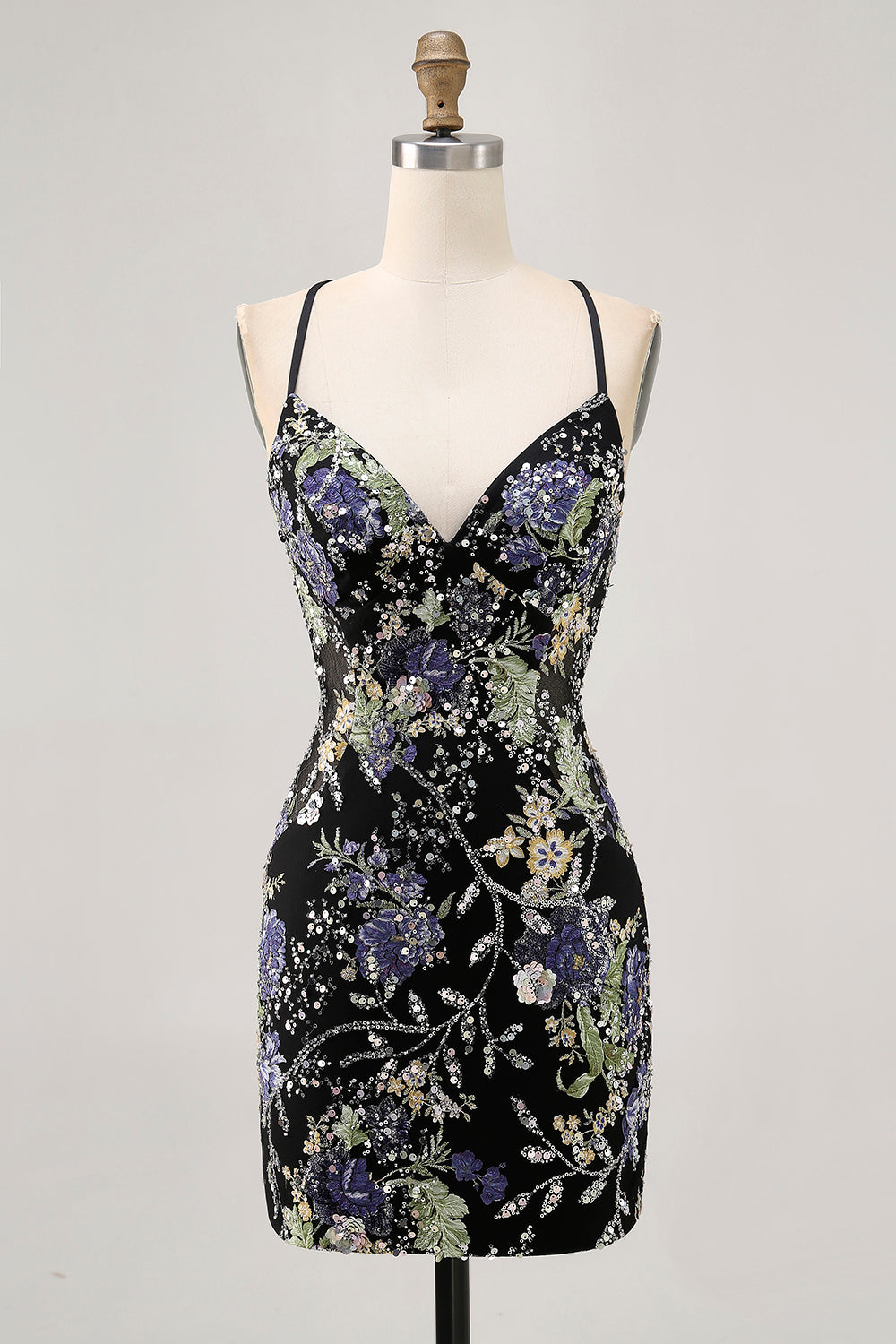Sparkly Appliqued Tight Black Homecoming Dress with Sequins