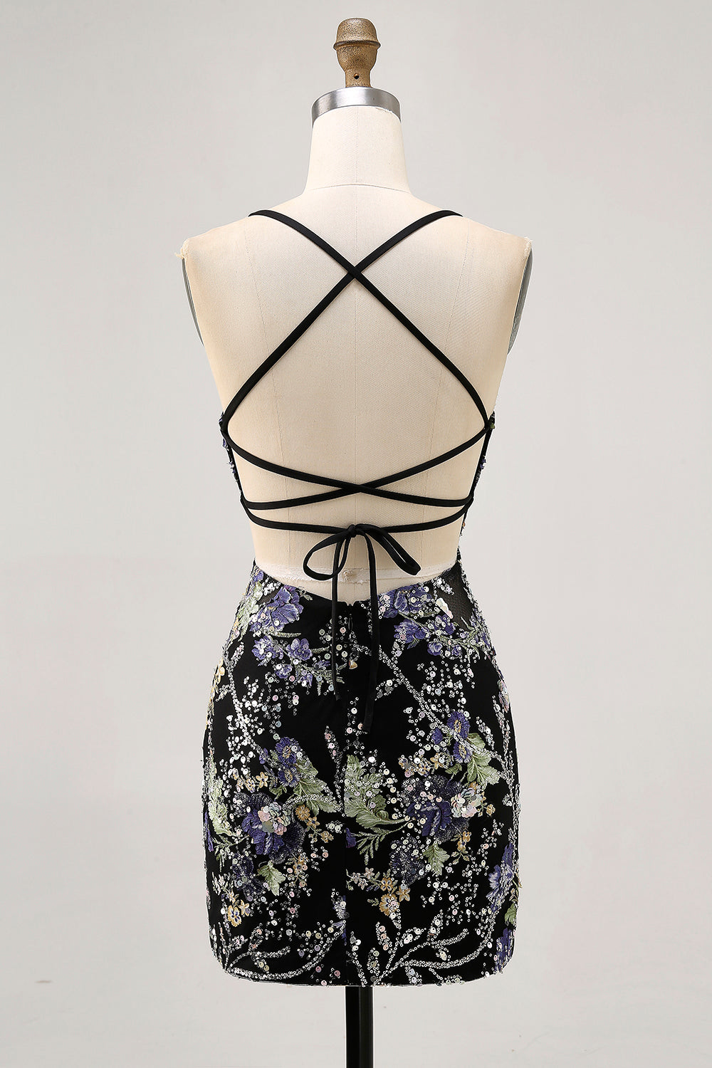 Sparkly Appliqued Tight Black Homecoming Dress with Sequins