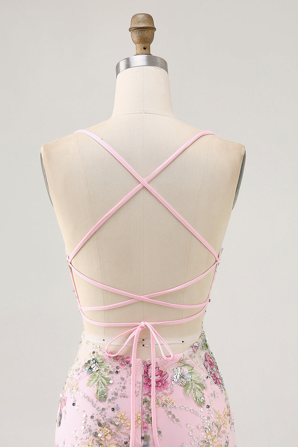 Floral Bodycon Sequin Pink Homecoming Dress with Lace-up Back