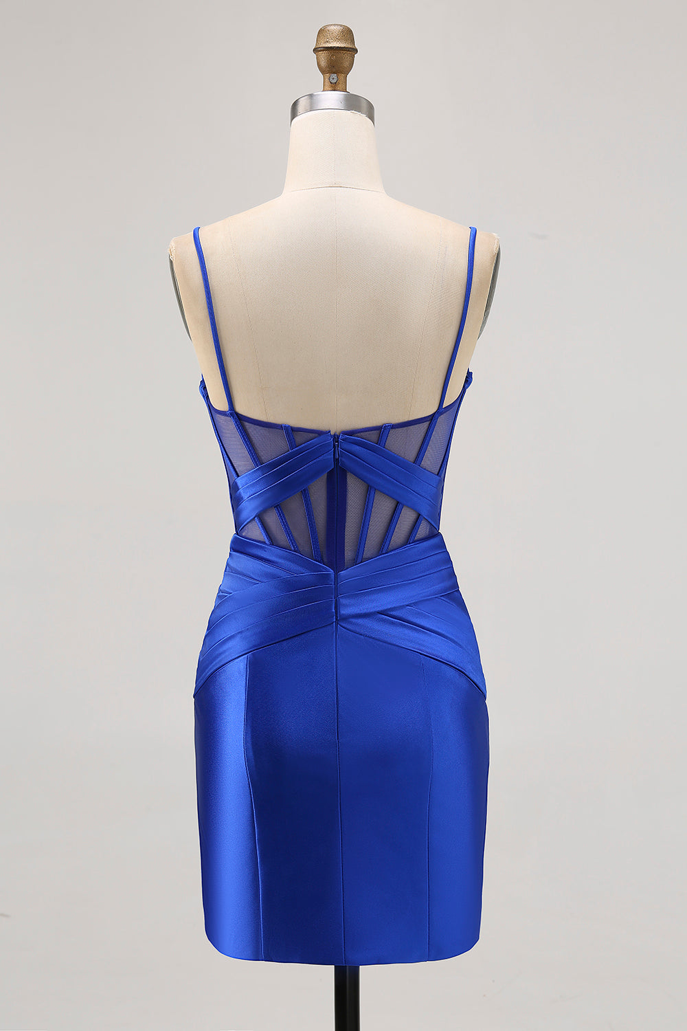 Royal Blue Sheer Corset Satin Tight Homecoming Dress with Slit