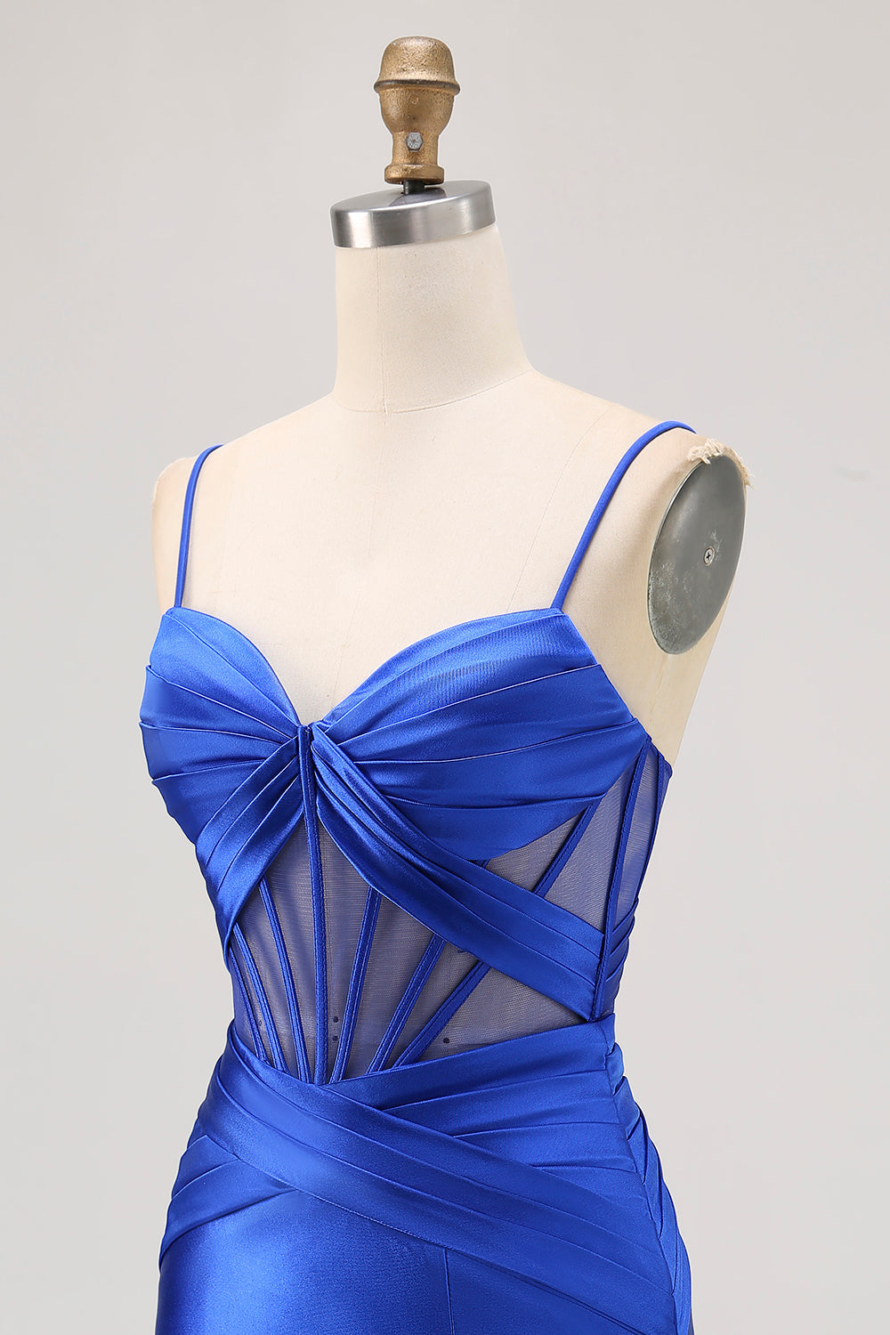 Royal Blue Sheer Corset Satin Tight Homecoming Dress with Slit