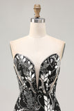 Chic Black Bodycon Sequin Strapless Homecoming Dress with Beading