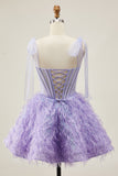 Lilac A-Line Beaded Corset Homecoming Dress with Feathers