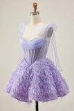 Lilac A-Line Beaded Corset Homecoming Dress with Feathers