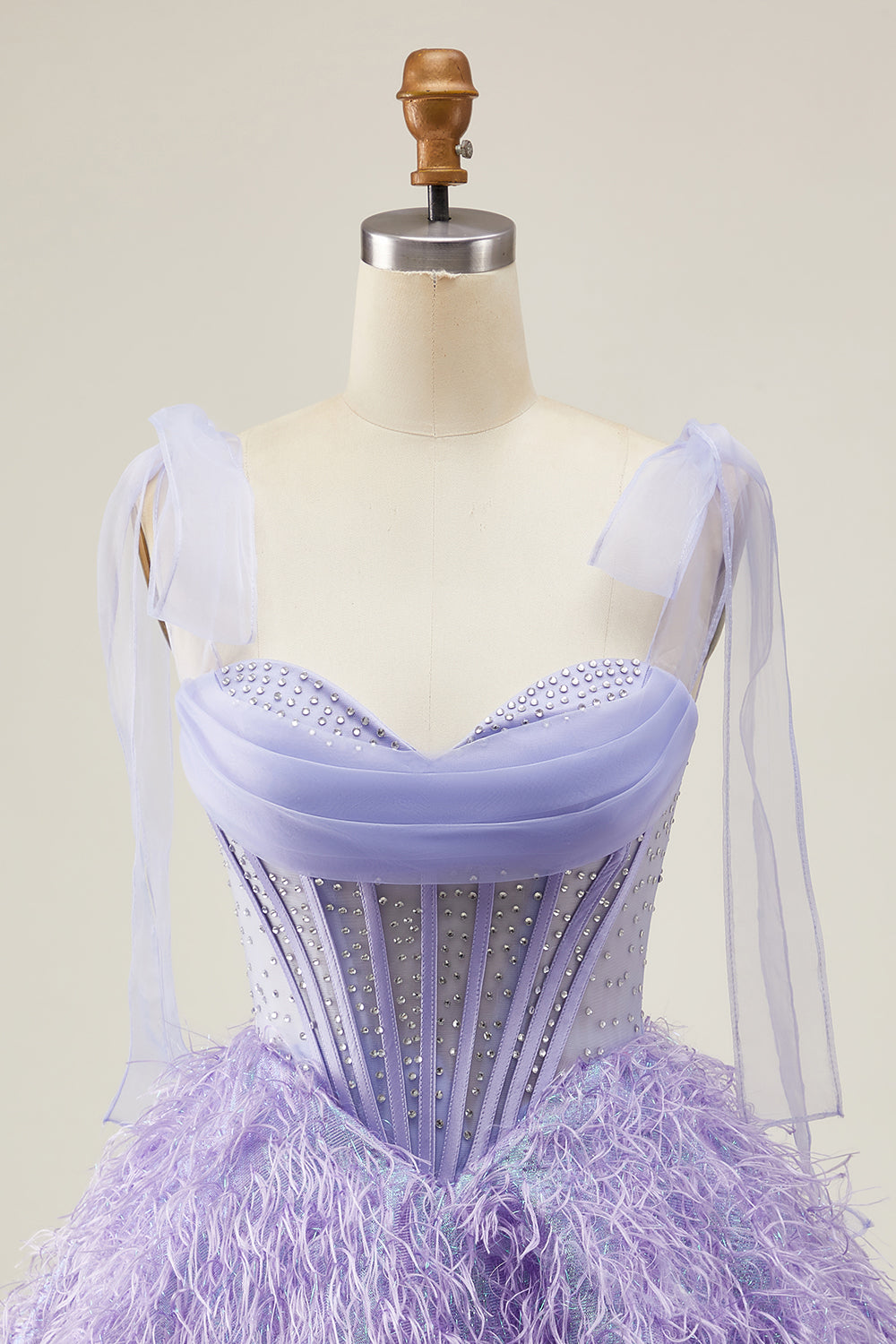 Lilac A-Line Beaded Corset Homecoming Dress with Feathers