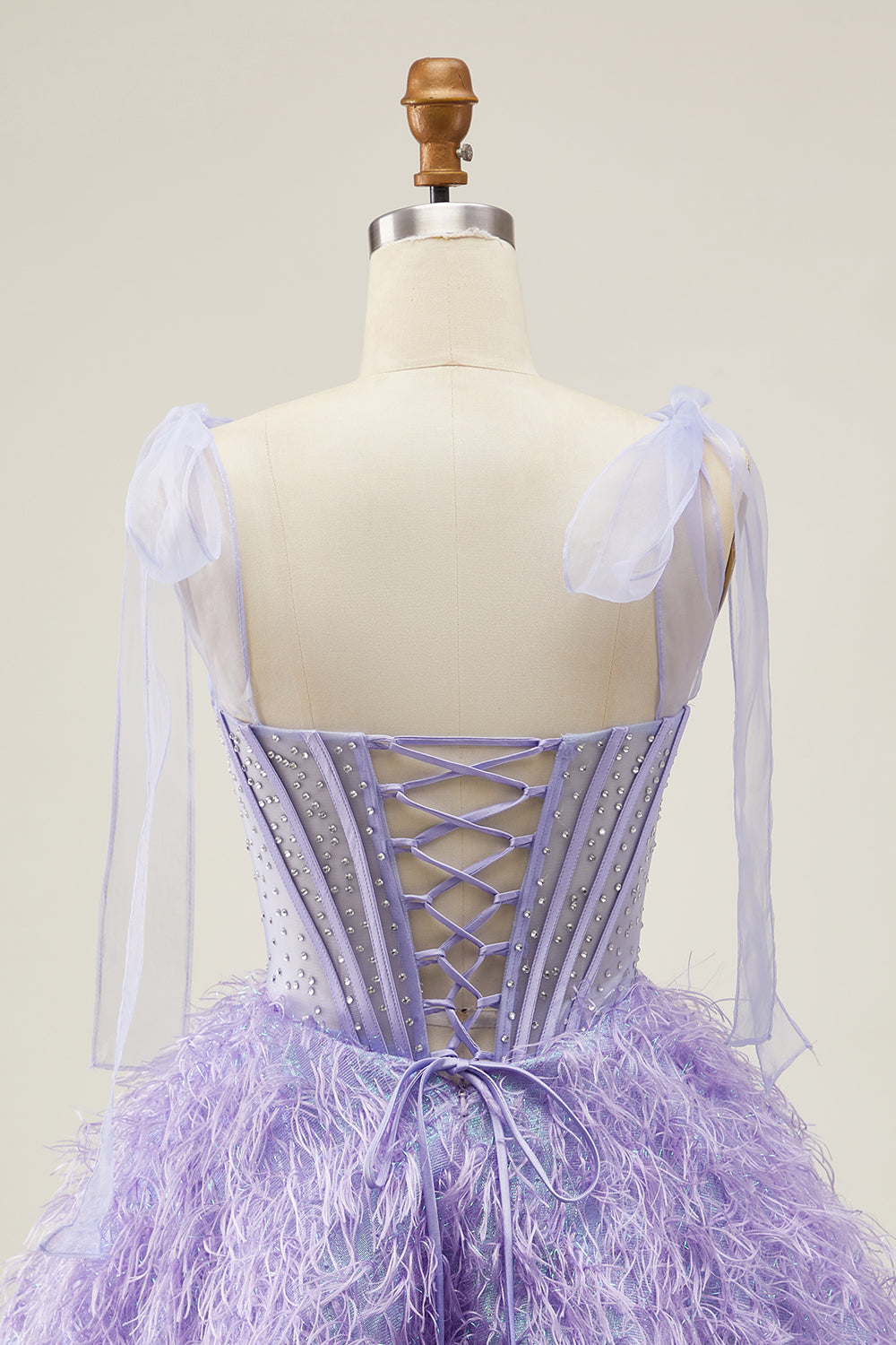 Lilac A-Line Beaded Corset Homecoming Dress with Feathers