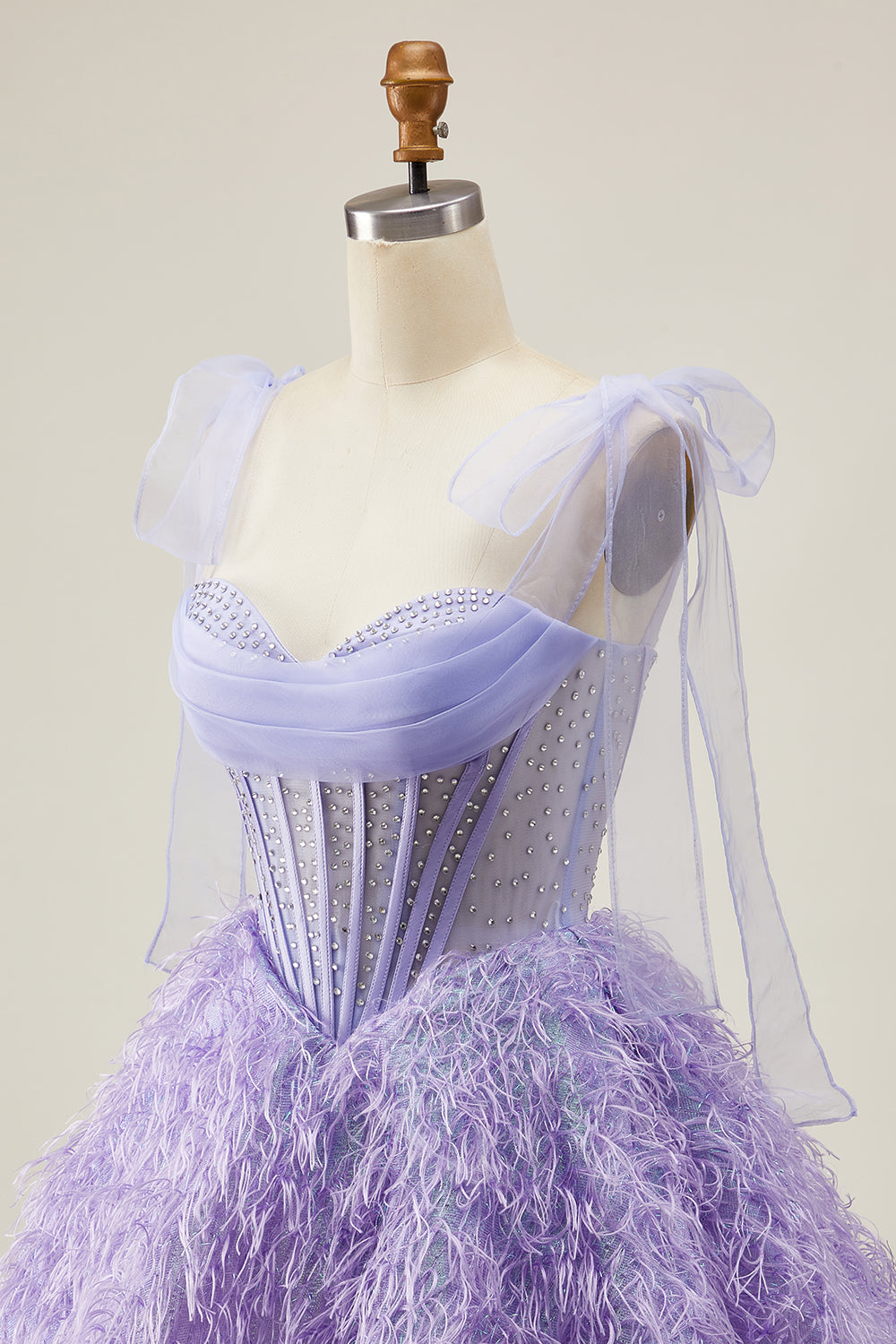 Lilac A-Line Beaded Corset Homecoming Dress with Feathers