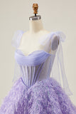 Lilac A-Line Beaded Corset Homecoming Dress with Feathers