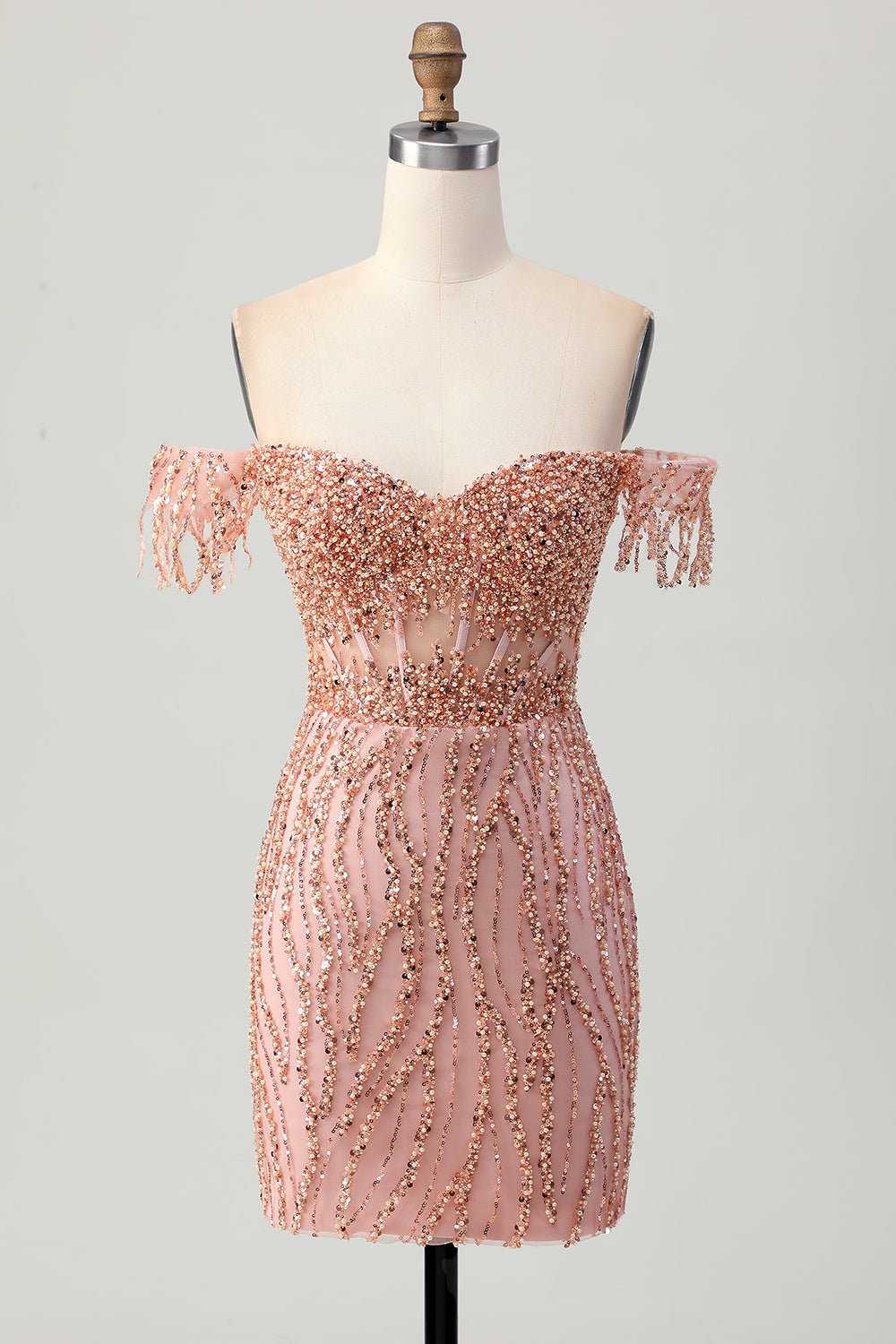 Dusty Rose Bodycon Beaded Off The Shoulder Corset Homecoming Dress