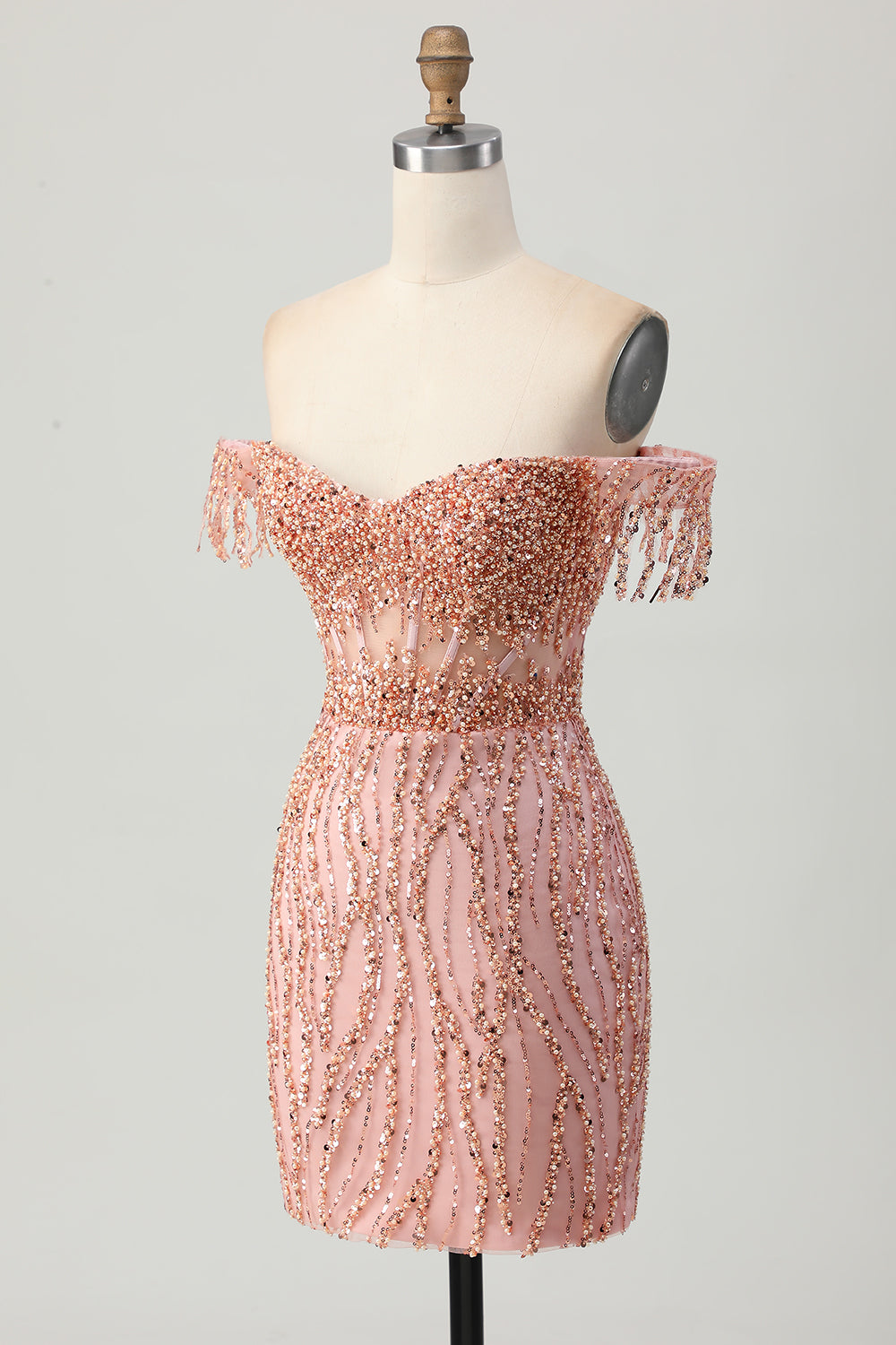 Dusty Rose Bodycon Beaded Off The Shoulder Corset Homecoming Dress