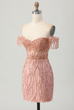 Dusty Rose Bodycon Beaded Off The Shoulder Corset Homecoming Dress