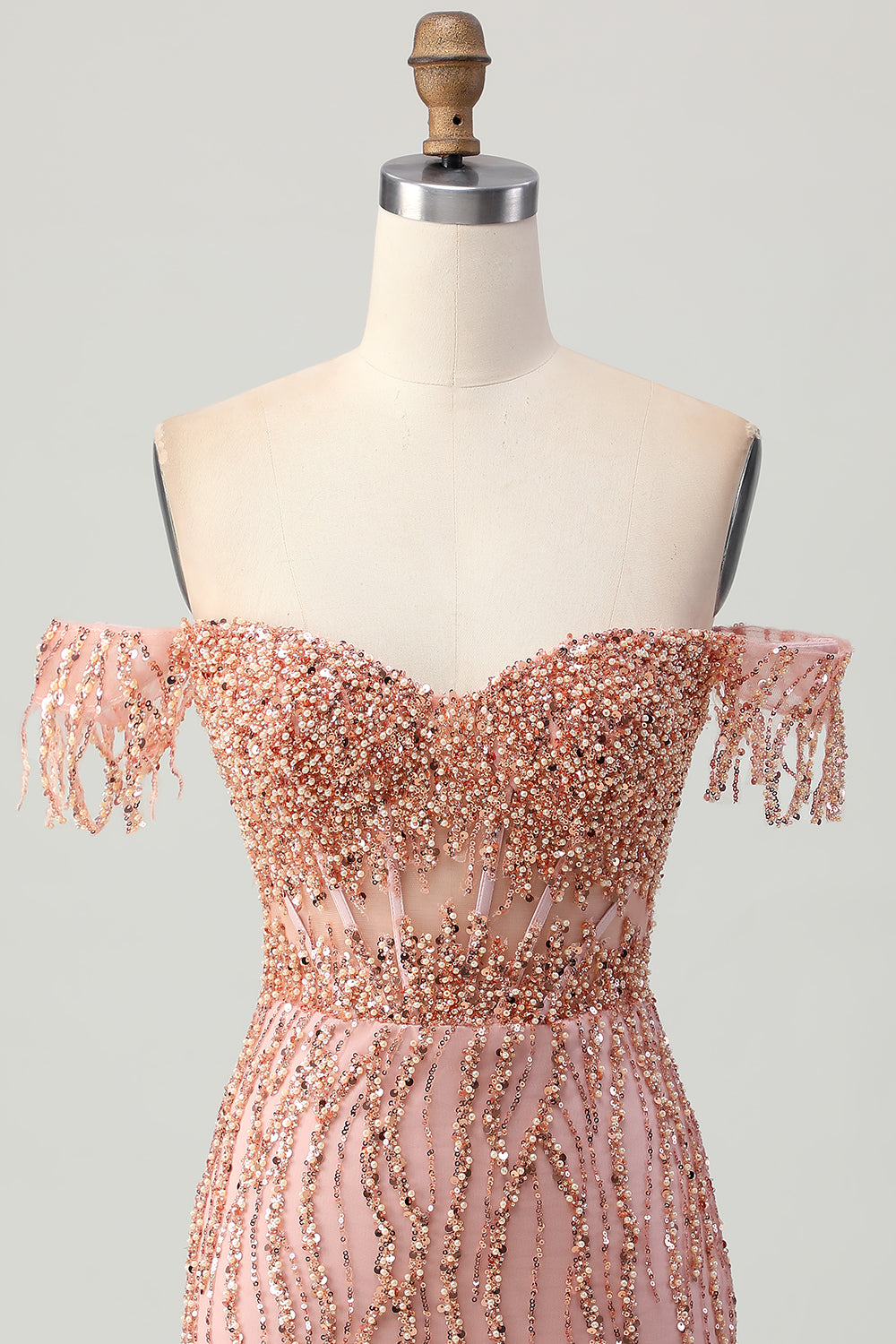 Dusty Rose Bodycon Beaded Off The Shoulder Corset Homecoming Dress