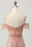 Dusty Rose Bodycon Beaded Off The Shoulder Corset Homecoming Dress