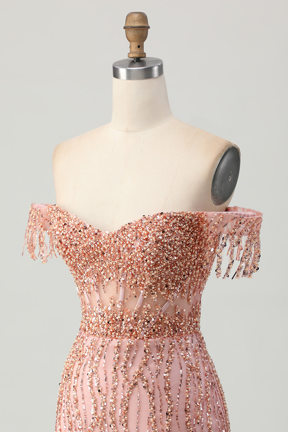 Dusty Rose Bodycon Beaded Off The Shoulder Corset Homecoming Dress
