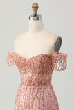 Dusty Rose Bodycon Beaded Off The Shoulder Corset Homecoming Dress