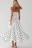 White Black Polka Dot Strapless A Line Graduation Dress