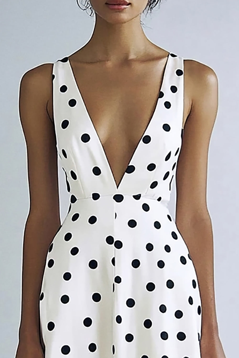 White Black Polka Dot A Line V-Neck Graduation Dress