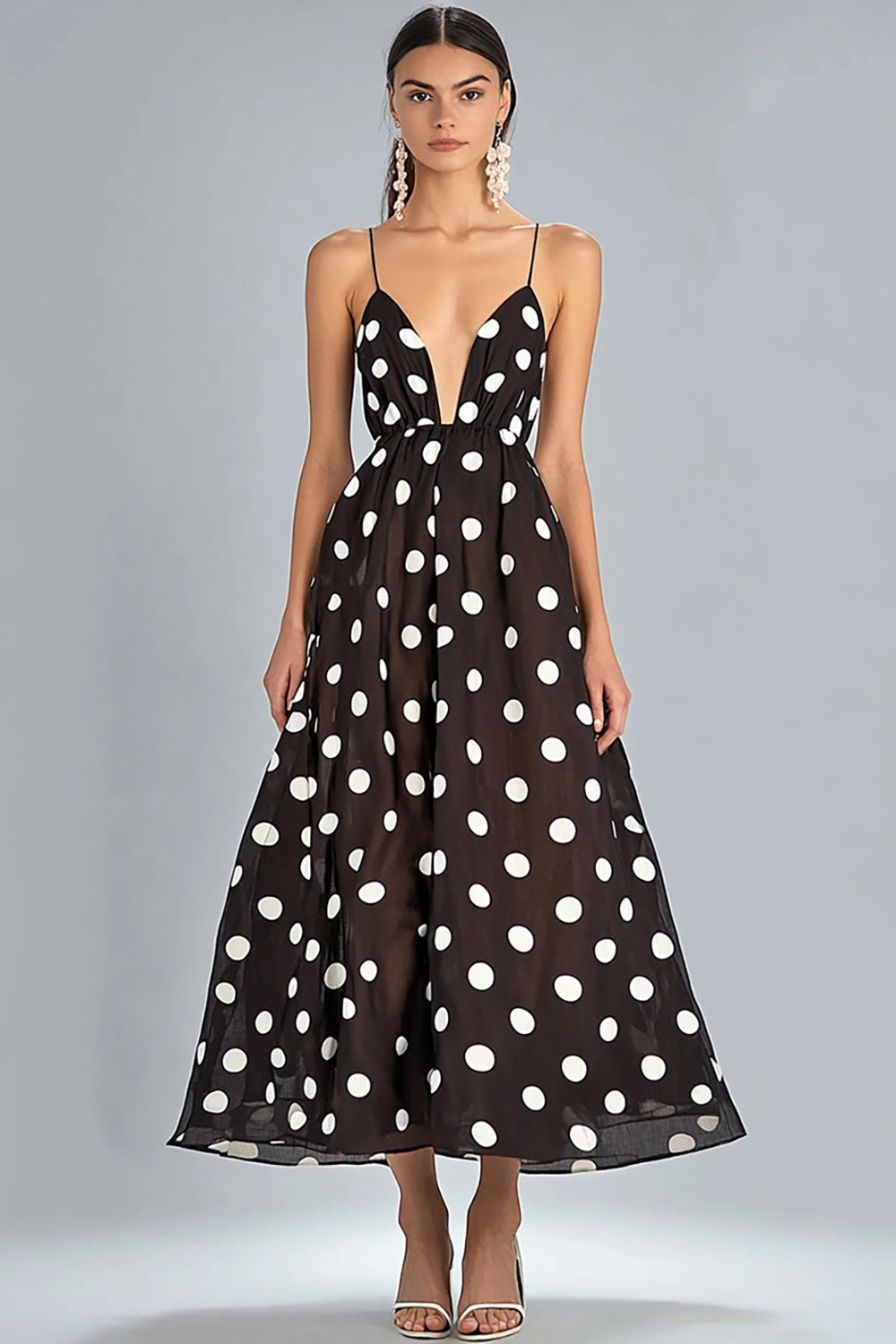 Chiffon A Line Coffee White Polka Dot Graduation Dress