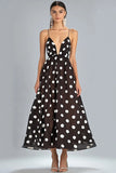 Chiffon A Line Coffee White Polka Dot Graduation Dress