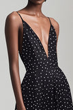 Chiffon Black White Polka Dot A Line Graduation Dress