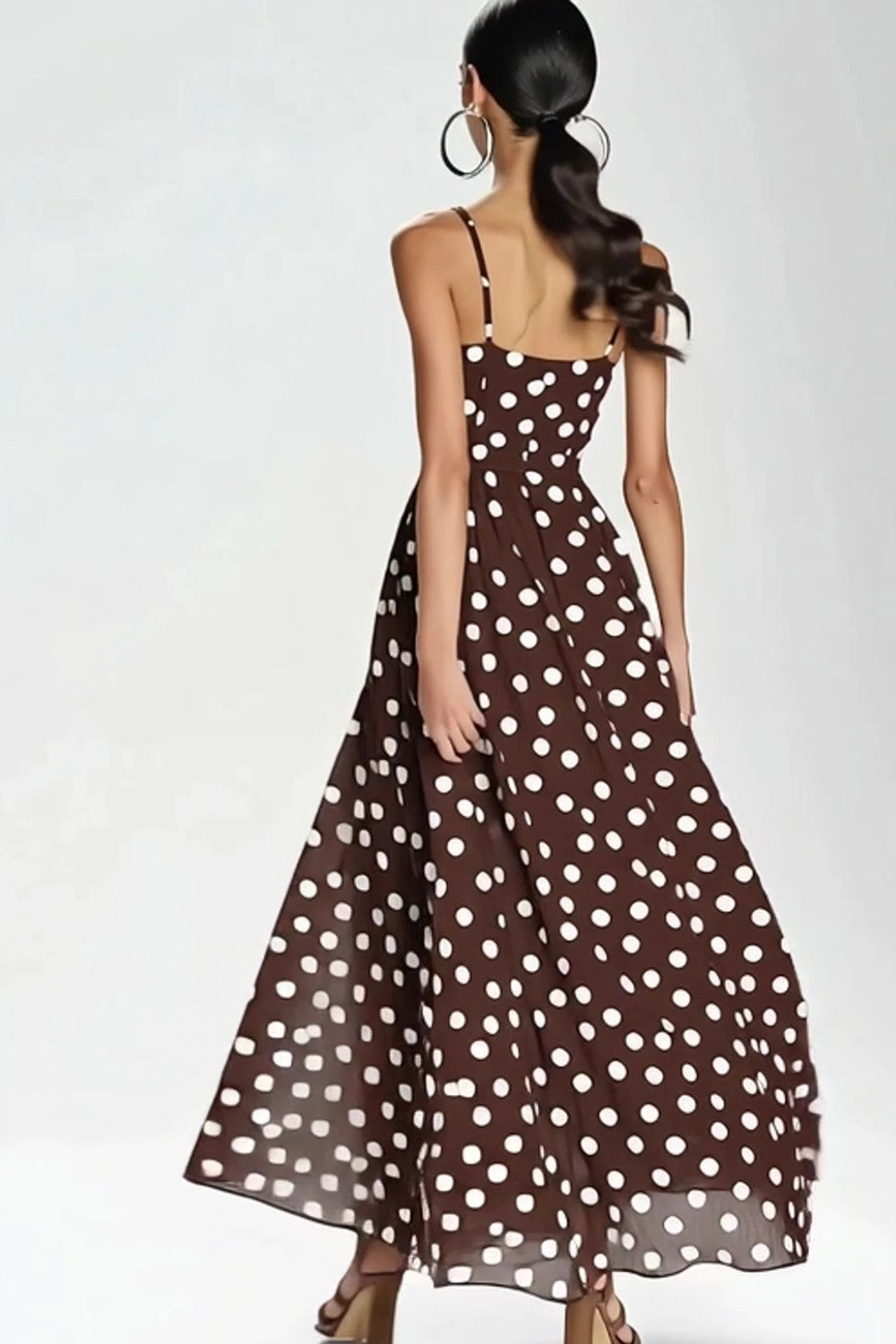 Coffee White Polka Dot ChiffonA Line Summer Dress