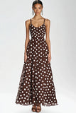 Coffee White Polka Dot ChiffonA Line Summer Dress