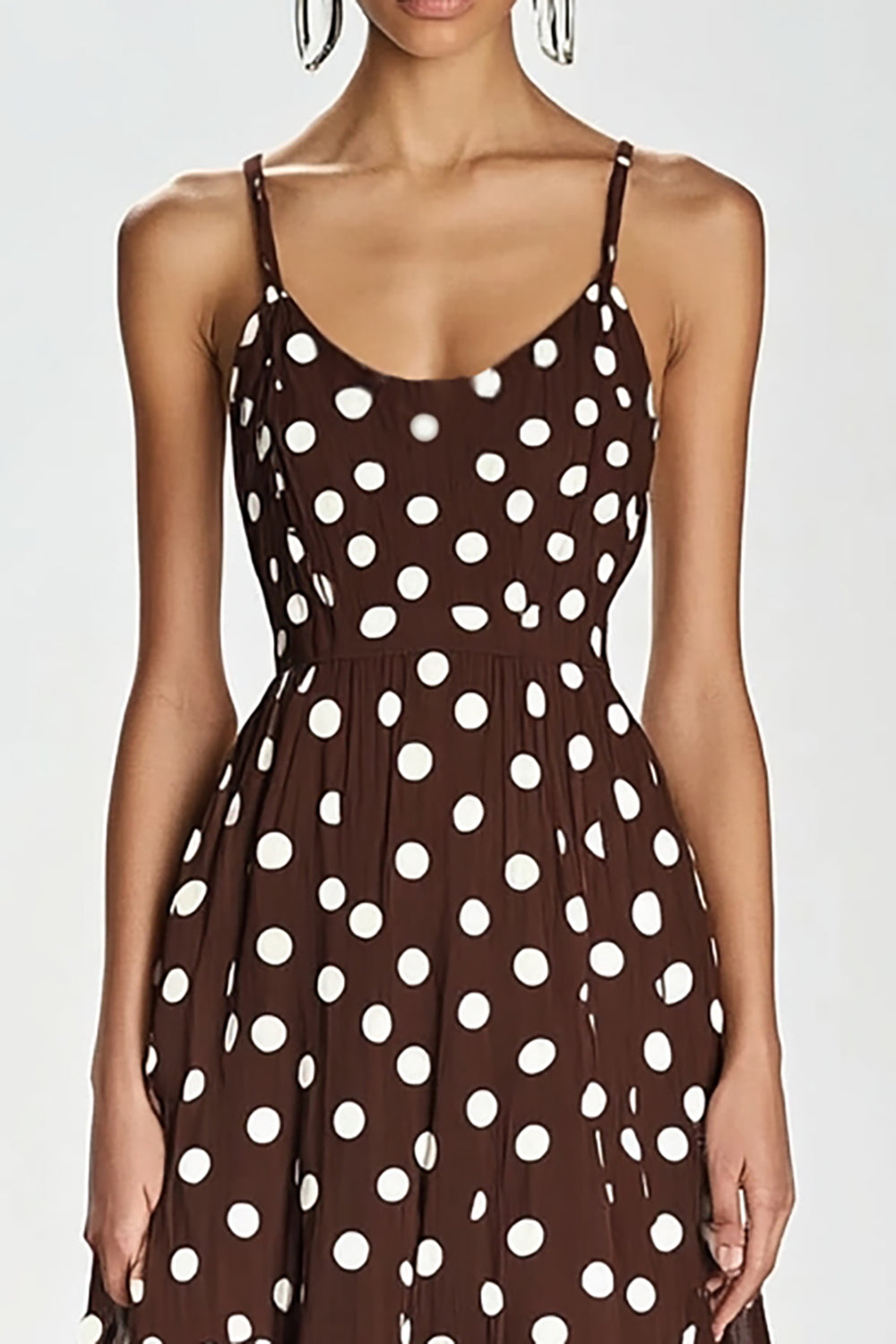 Coffee White Polka Dot ChiffonA Line Summer Dress