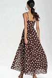 Coffee White Polka Dot ChiffonA Line Summer Dress