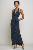Navy White Sheath Halter Polka Dot Dress