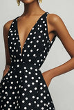 A Line Black White Polka Dot Midi Graduation Dress